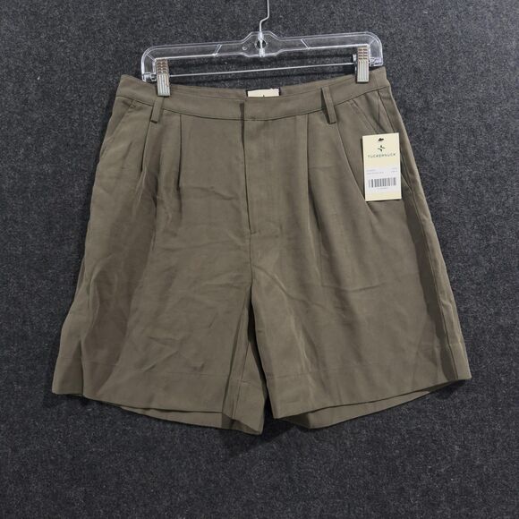 Tuckernuck Felix Shorts Women's 6 Olive Green Pleated Front Rayon Pockets - Picture 1 of 10